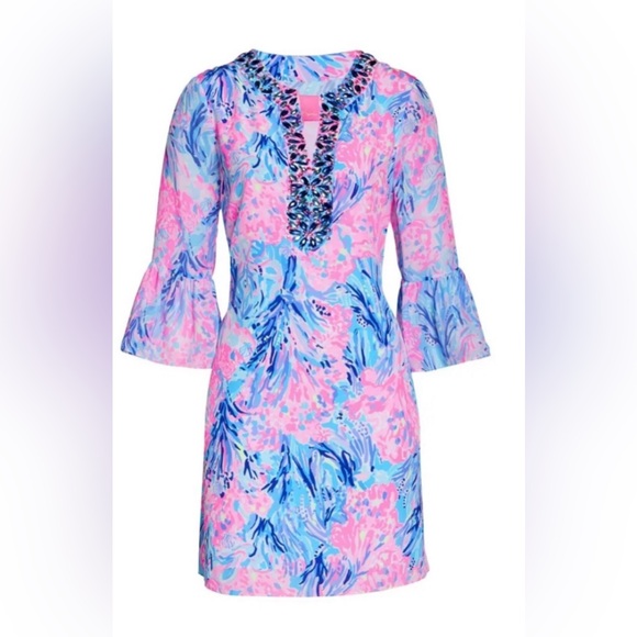 NWT Lilly Pulitzer Elenora Silk Dress Periwinkle Purple Fan Sea Pants 💥RARE 💥 - Picture 1 of 8